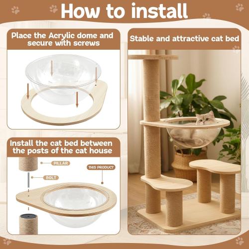 Yalikop 2 Set Acrylic Space Clear Cat Capsule Dome Cover 11.81 Capsule Kitten Bubble Hammock DIY Cat Tree Replacement Accessories Wall Shelves Pet Bed with Wooden Frame Holder for Sleeping Lounging