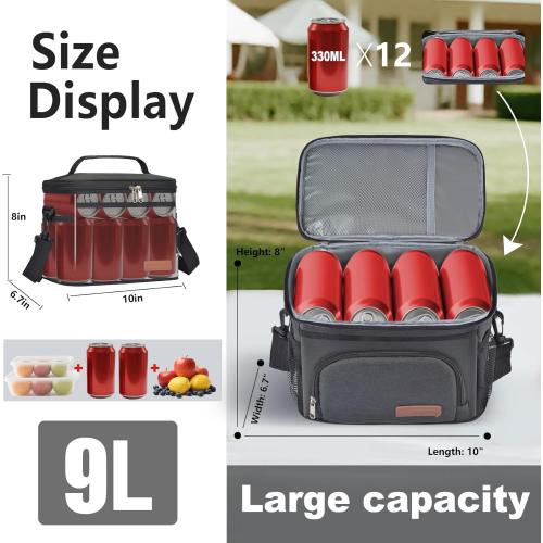 Joingo Insulated Lunch Bag for Women/Men - Reusable Lunch Box for Office Picnic Hiking Beach - Leakproof Cooler Tote Bag Organizer with Adjustable Shoulder Strap for Adults - Black