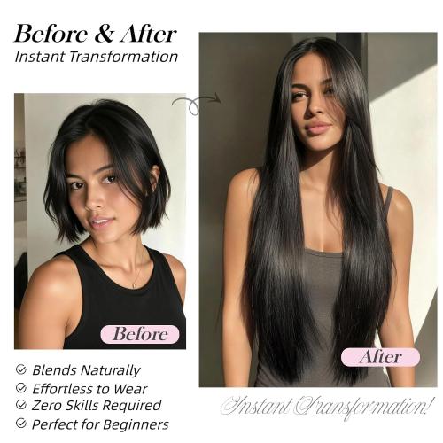 Natural Black Hair Extension Clips 26 Inch Long Invisible Straight Thick Synthetic Clip in Extensions Ins 5PCS Easy Installation Fake Soft Hairpieces for Women Weddings Party Daily Use 8.1 Oz