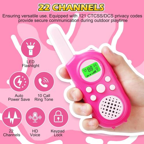 Walkie Talkies for Kids 22 Channels Long Range 2 Way Radio Toys for 3-12 Ages with LCD Flash Light,Birthday Gifts for 4 5 6 7 8 9 Years Old Boys Girls for Camping Hiking Indoor Outdoor (Pink)