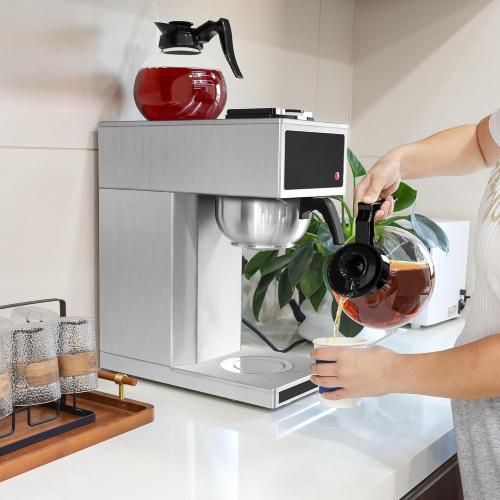 12-Cup Pourover Commercial Coffee Maker Brewer with Glass Carafe and Warmers- 120V