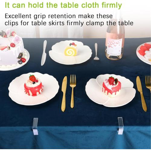Yerliker 60 Pcs Table Skirting Clips with Hook and Loop Plastic Tablecloth Clips for Meeting Party Indoor Outdoor Events (Clear,Large)