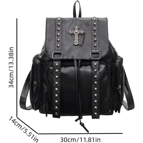 Studded Backpack Cross Metal Studs Y2k Emo Purse Punk Backpack for Women 2000s Goth Edgy Daypack Gothic Daily Party Club(Black)
