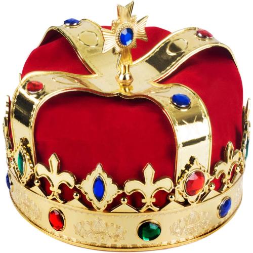 Funny Party Hats Royal king Crown - Regal King Crown - Costume Headwear with Colorful Jewels - One Size