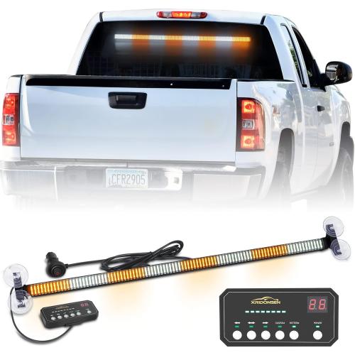 XRIDONSEN 35 inch Traffic Advisor Light Bar 144 LED Amber White Emergency Warning Flashing Safety Interior Windshield strobe lights w/Directional Arrow for Construction Vehicles Snow plow Trucks