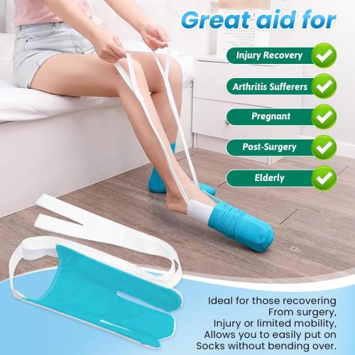 Sock Aid - Sock Aids for Putting On Socks - Sock Aid Device for Putting Socks Easy On and Off for Seniors, Disabled, Pregnant - Sock Helper Aide Tool - Sock Assistant Device (Blue)