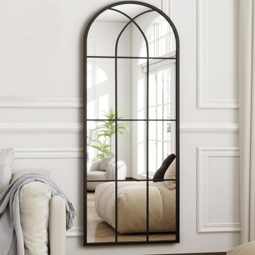 Arched Full Length Mirror 56x22, Black Windowpane Arched-Top Mirror, Metal Wall Mounted or Leaning Mirrors for Bedroom, Living Room, Entryway ‼️this is more of a wall hanging mirror it is not as long as pictured‼️