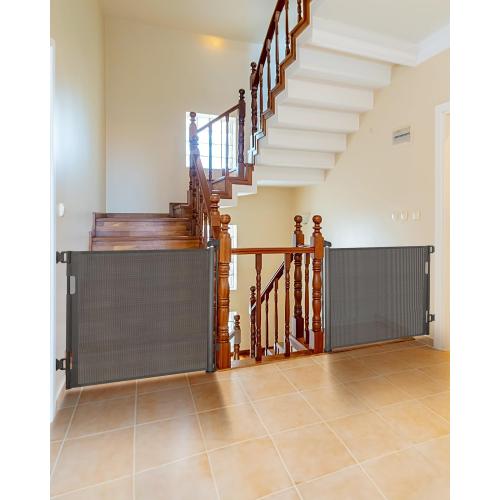 (2 Pack) Retractable Baby Gate for Doorways and Stairs, Mesh Safety Gate for Pet, Indoor & Outdoor Use, One-Hand Operation, Easy Installation, 33.6 Tall, Expands to 55 Wide（Grey,33.6x55