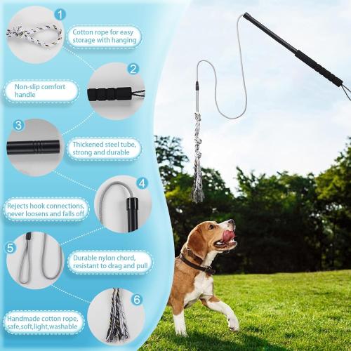 Flirt Pole for Small Medium Dogs,Interactive Chase and Tug of War Outdoor Dog Toys,Heavy Duty Dog Teaser Wand Chase Toys with Rope,Durable Flirt Stick Pole for Dogs Outside Agility Exercise & Training