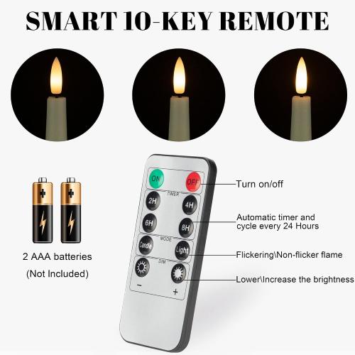 Flameless Taper Candles with 3D Wick, 9.6 Real Wax LED Candles with Remote and Timer, 3 Pack Flickering Candlesticks Battery Operated, Classic Tall Taper Candles for Home, Wedding, Party, Ivory