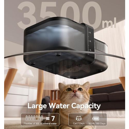 FEELNEEDY Wireless No Filters Cat Water Fountain, Wastewater Separation, Stainless Steel Bowl, 3000mAh 3.5L Pet Water Fountain for Indoor Cats & Dogs Dispenser, Black