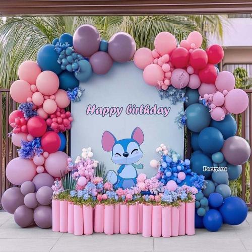 Hot Pink Blue Purple Balloon Arch - Double Stuffed Dusty Slate Blue Lavender Magenta Balloon