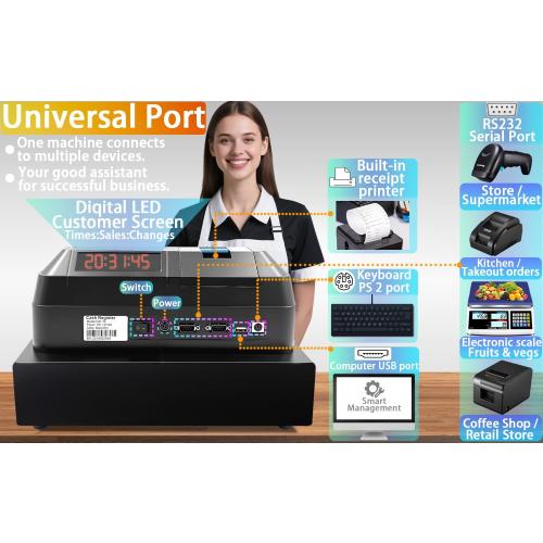 Color Black Sweet dragon Cash Register Pos Systems for Small Businesses - Easy Programming Commercial Caja Registradora Para Negocio with Cash Drawer Money Tray Lock Box,Coin Drawer,Dual Display, Restaurant Supermarket Retail