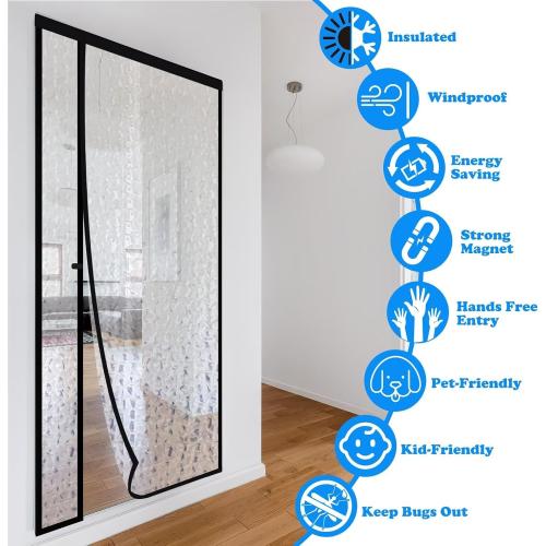 RELIANCER Magnetic Thermal Insulated Door Curtain,Waterproof EVA Door Cover,Left Right Side Opening,Fit Doors Size 36x80,Self-Closing Insulated Doorway Curtain,Patio Auto Close Thermal Doors Screen