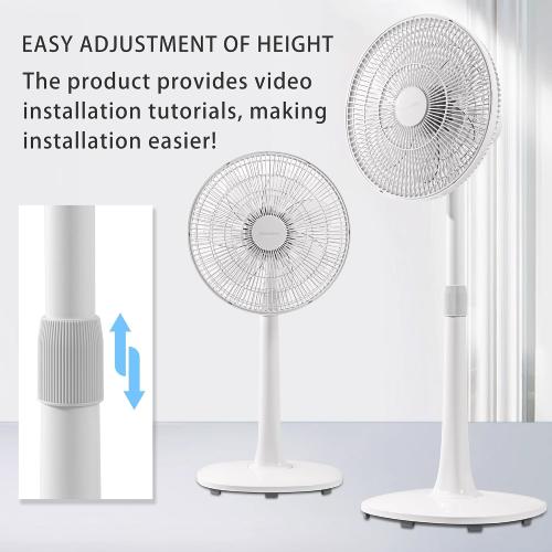 7 Blades 14.5-Inch 4-Speed Oscillating Pedestal Floor Fan, Adjustable Height, Stand Fan for Home, DC Motor, With Remote Control, Timer, Tilted Head, Bedroom, Office, Kitchen and Living Room