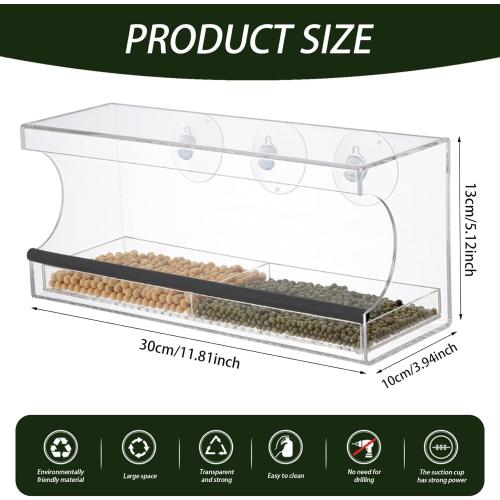 Window Bird Feeders with Strong Suction Cups 12x4x5in Acrylic Clear Bird Feeders for Window Viewing Easy-to-Clean Birdhouse Feeder