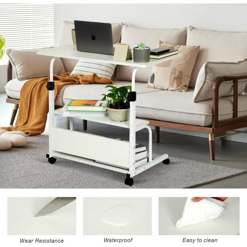 QZMDSM Portable Desk with Wheels Small Standing Desk on Wheels Adjustable Height Rolling Desksfor Home Office Study White