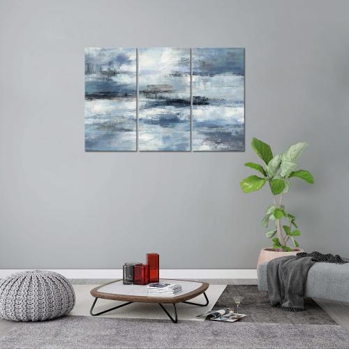 Size 16inch x32inch Set of 3 Color Blue Abstract Wall Art-Grey Abstract Picture 3 Piece Living Room Office Canvas Wall Art Print Wall Painting Modern Artwork for Home Bedroom Wall Decor