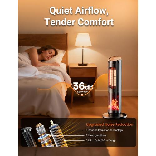 Space Heater - 1500W PTC Heaters for Indoor Use - Portable Heater with Thermostat and Remote - Room Heaters with 70° Oscillation - Quiet for Office, Bedroom, Room 8 Safety Protections