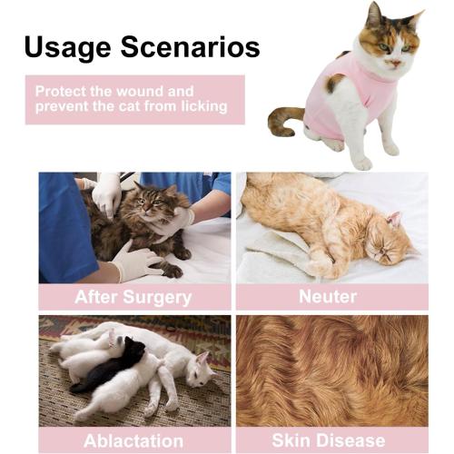 Cat Recovery Suit, Surgical Recovery Clothes for Abdominal Wound or Skin Disease, Cats Onesie After Surgery and Spay, E-Collar Alternative Pajama Suit (Pink, Medium)