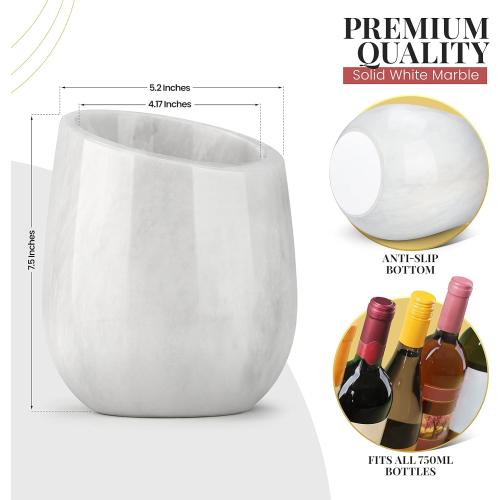 Gusto Nostro Marble Wine Chiller Bucket - 750ml Wine Bottle Cooler and Champagne Chiller for Party, Kitchen, Bar Cart Decor to Chill & Keep Bottles Cold with Unique Wine Lovers Gift Box (White)