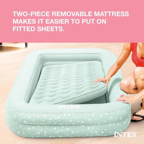 Intex Kids Travel Air Mattress Inflatable Bed Set with Raised Sides, Hand Pump, and Carrying Bag for Camping Trips and Sleepovers, (2 Pack)