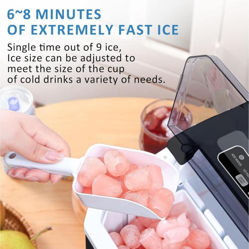Color Black Ice Maker Countertop, 9 Cubes Ready in 6 Minutes, 26lbs in 24Hrs, Self-Cleaning Ice Machine with Ice Scoop and Basket, 2 Sizes of Bullet Ice for Home Kitchen Office Bar Party(Black)