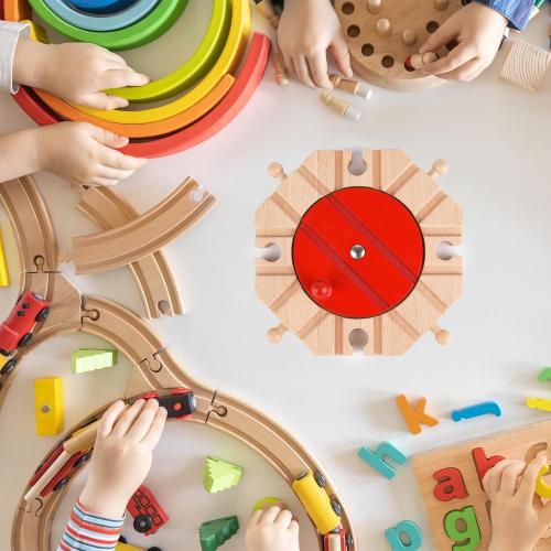 Wooden Train Track Expansion Pack 8 Way Turntable Brick Bridge Accessory Set Compatible for Tabletop Play, Toddler Activities and Family Fun(Wooden Train Track Turntable, Piece, 1)