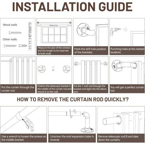 Zeerobee Curtain Rods for Windows 72 to 144, 1 Inch Industrial Wrap Around Black Curtain Rod, Indoor/Outdoor Room Divider Adjustable Drapery Pole, 72-144