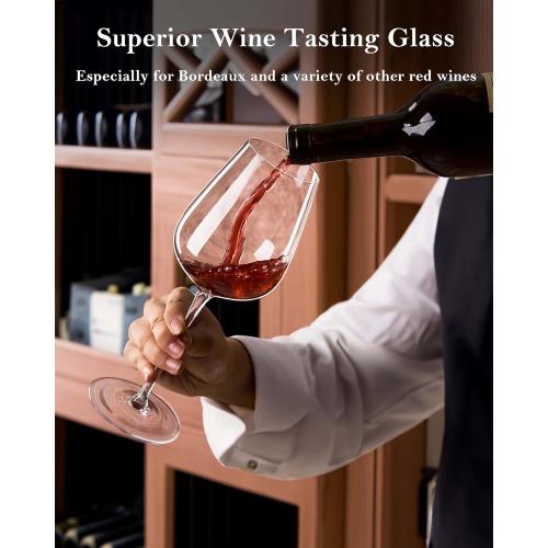 JBHO Hand Blown Italian Style Crystal Bordeaux Wine Glasses - Great Gift Packaging - Red Wine Glasses Lead-Free Premium Crystal Clear Glass - Set of 4-18 Ounce
