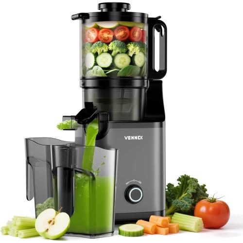 BLACK VENNEX Cold Press Juicer, BPA Free, 5.7 Extra Large Feed Chute, Juice Extractor Machine with Dual Auger for Whole Vegetables and Fruits, Masticating Juicer with High Juice Yield, Easy to Clean