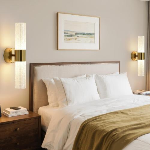 Crystal Sconces Wall Lighting, Gold Wall Sconces Set of 2, LED Crystal Sconces Set of 2, Wall Lights for Bedroom Modern, for Bedroom, Living Room, Dining Room, LED 0-32W with Light Source