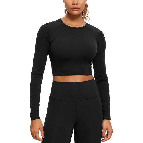 Size M CRZ YOGA Seamless Long Sleeve Shirts for Women Workout Athletic Crop Tops Cropped Running Gym Yoga T-Shirts