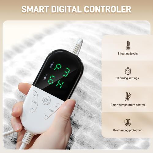Electric Heated Blanket Throw, Heating Blanket Throw with Soft Flannel, 84* 90Inch Heated Throw Blanket with 10 Time Settings, 6 Heat Settings, and 8 hrs Timer Auto Shut Off (White)