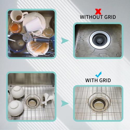 Kitchen Sink Grid 26-1/8x14-1/4 - Heavy Duty Kitchen Sink Protector with Built-in Strainer & Center Drain, Non-Slip Rubber Feet & Scratch Resistant Bottom Guard