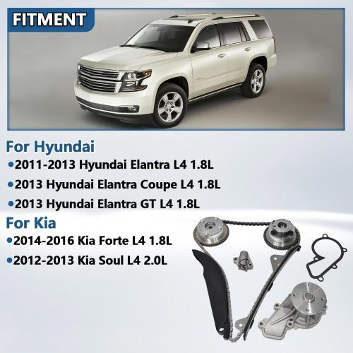 Timing Chain Kit with Fit for Hyundai Elantra 1.8L, for KIA Soul 1.8L 2.0L 2011-2016 Water Pump & VVT Intake & Exhaust Sprocket Replace # 243502E001/243702E000