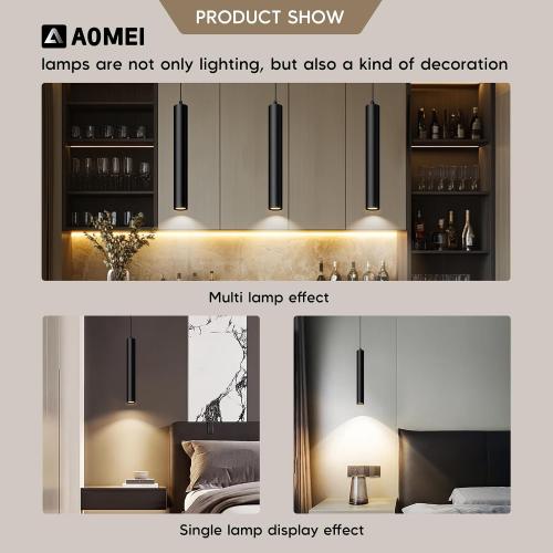 Color Black Black Natural Light Spectrum LED Pendant Lights with Height Adjustable, 3000K Minimalist Modern Cylinder 5W Mini Long Tube Hanging Lamp