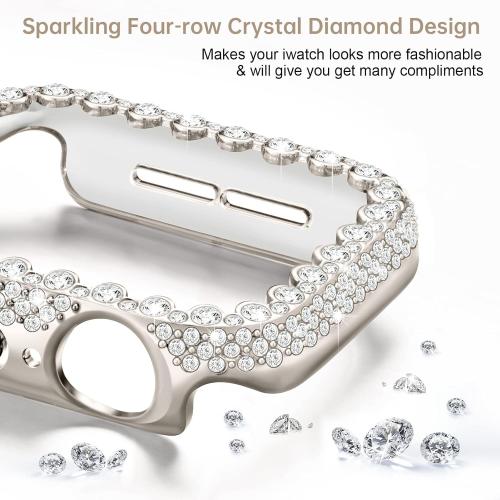 Bling Bumper Case Compatible with Apple Watch Series 9/8/7 41mm, Diamond Protective Face Cover for Women, Hard PC Frame for iWatch 41mm