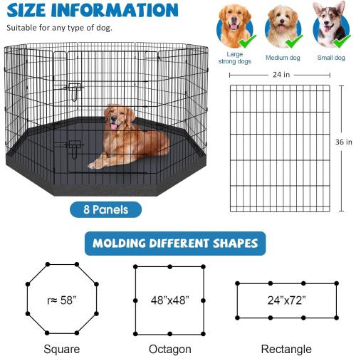 Peekaboo Dog Pen Pet Playpen Dog Fence Indoor Foldable Metal Wire Exercise Puppy Play Yard Pet Enclosure Indoor Outdoor 8 Panels 36 Inch with Bottom Pad/Top Cover(Black 36 Bottom Cover)