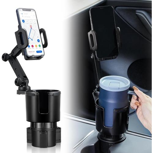 This Hill Car Cup Holder Expander Adjustable Base with Phone Mount 360° Rotation Cup Holder Cell Phone Holder for Car Compatible with iPhone All Smartphones