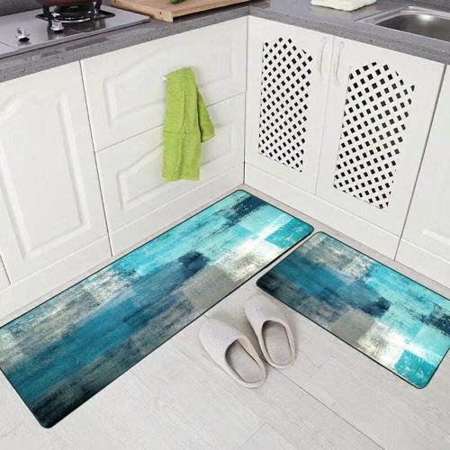 Kitchen Mats for Floor,TOMWISH Turquoise Kitchen Rug Grey Abstract Area Rug Art Painting 17X48 17X24 Non-Slip Kitchen Rug Set for Kitchen Dining Room,Floor Home,Office,Sink,Laundry