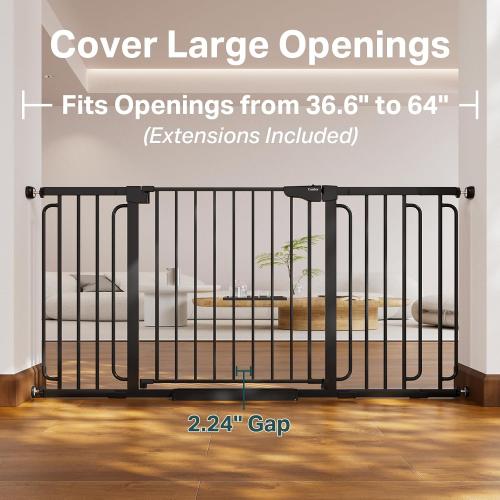 Cumbor 36.6-64 Extra Wide Baby Gate for Stairs, Dog Gates for Doorways, Auto-Close Pet Gate Indoor, Pressure Mounted Walk Through Safety Child Gate for Kids Toddler, Tall Pet Puppy Fence Gate, Black