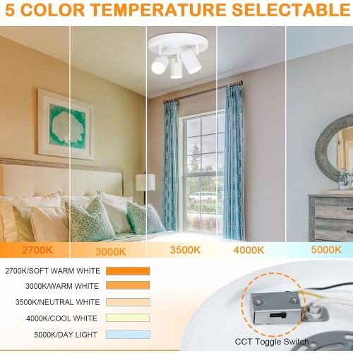 CLOUDY BAY 5CCT 3 Light Directional Ceiling Spotlight,Dimmable LED Track Light Heads,CRI90 ,2100Lm for Hallway Kitchen Art,White