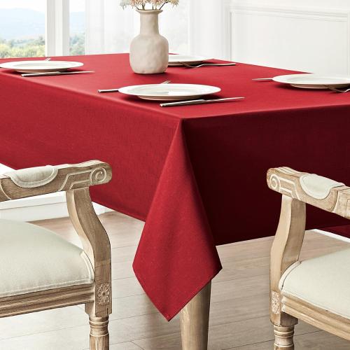 Rectangle Tablecloth Waterproof 52x70 inch Linen Textured Table Cloth Stain and Wrinkle Resistant Washable, Decorative Fabric Table Cover for Dining, Party and Camping, Red