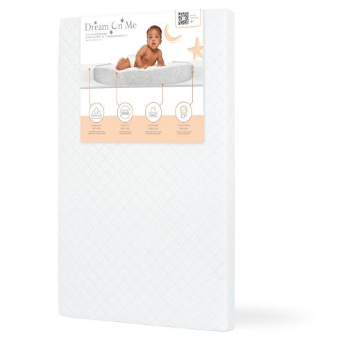 Dream On Me Holly 2-in-1 Mini & Portable Crib Mattress  Dual Sided, Vinyl Waterproof Cover, 3” Fiber Core, GREENGUARD Gold Certified, Fits Standard Portable and Mini-Cribs