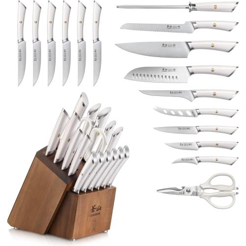 Cangshan ELBERT Series German Steel Forged Knife Block Sets (17-Piece, White)