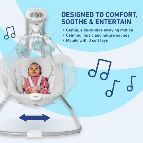 Graco Simple Sway Baby Swing, Side‑to‑Side Sway, Infant Swing with 6 Speeds, Vibration, Abbington