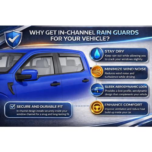 2019-2026 in-Channel Rain Guards for Dodge Ram 1500 Side Window Visor Deflectors Crew Cab Only Tinted Vent Shade Protectors 2020 2021 2022 2023 2024 2025