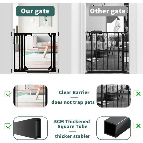 Clear Baby Gate 29.13-37.79 Wide Acrylic Safety Proof Dog Puppy Pet Barrier for Stairs, Transparent Adjustable Pressure Mounted No Drill Auto Close Indoor, Doorways, Hallway,Black