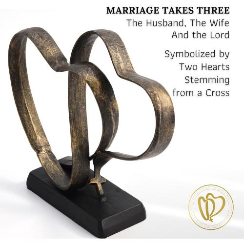 Wedding Anniversary Couples Gift - Two Hearts and Cross Iron Sculpture, Heart Decoration Gift for Her and Him, 1st to 50th or 60th Anniversary, Includes Present Box and Poem Card